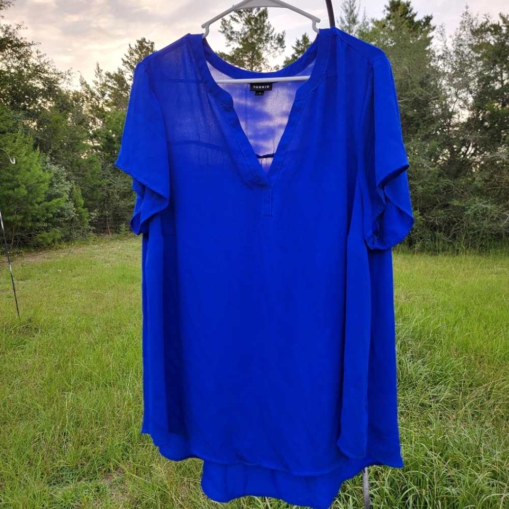 Torrid High Low Blue Georgette  Top